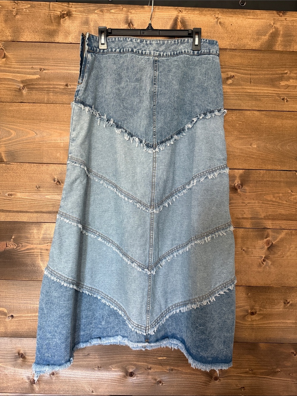 SHEIN Two-Tone Light Blue Denim Maxi Skirt